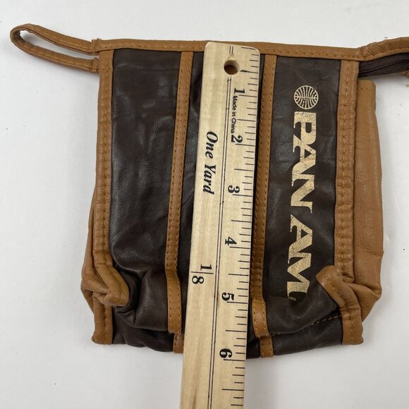 Vintage PAN AM Airlines Amenity Kit Toiletry Travel Bag Zip Brown Leather Pouch - Picture 4 of 8